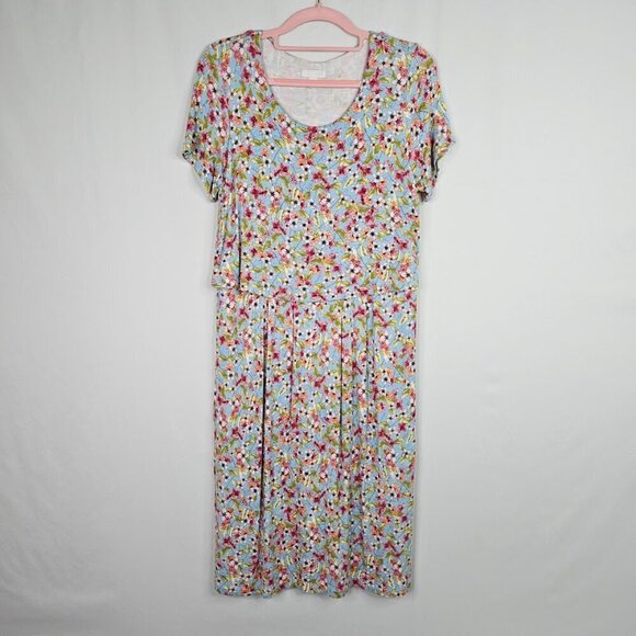 J. JILL Floral Dress BLUE PINK & GREEN size XS Relaxed Fit Pockets Cottagecore - Picture 2 of 8